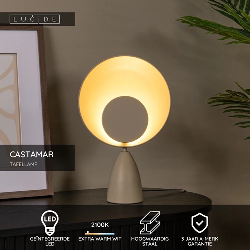 Lucide CASTAMAR - Tafellamp - Ø 25,5 cm - LED - 1x8W 2100K - Taupe - USP